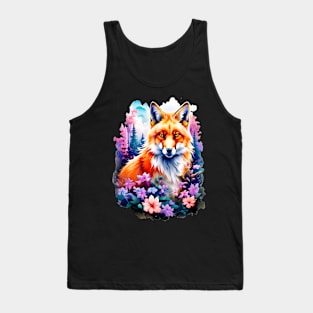 Red Fox with Flowers and Forests Tank Top